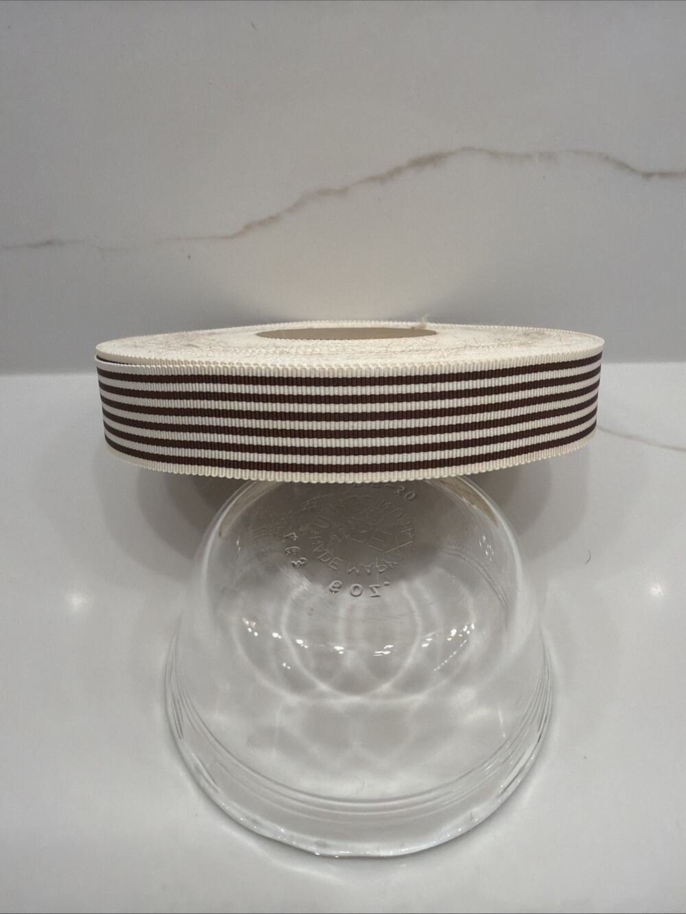 Vintage Grosgrain Ribbon Navy Brown Stripe 100% Acetate Large Roll